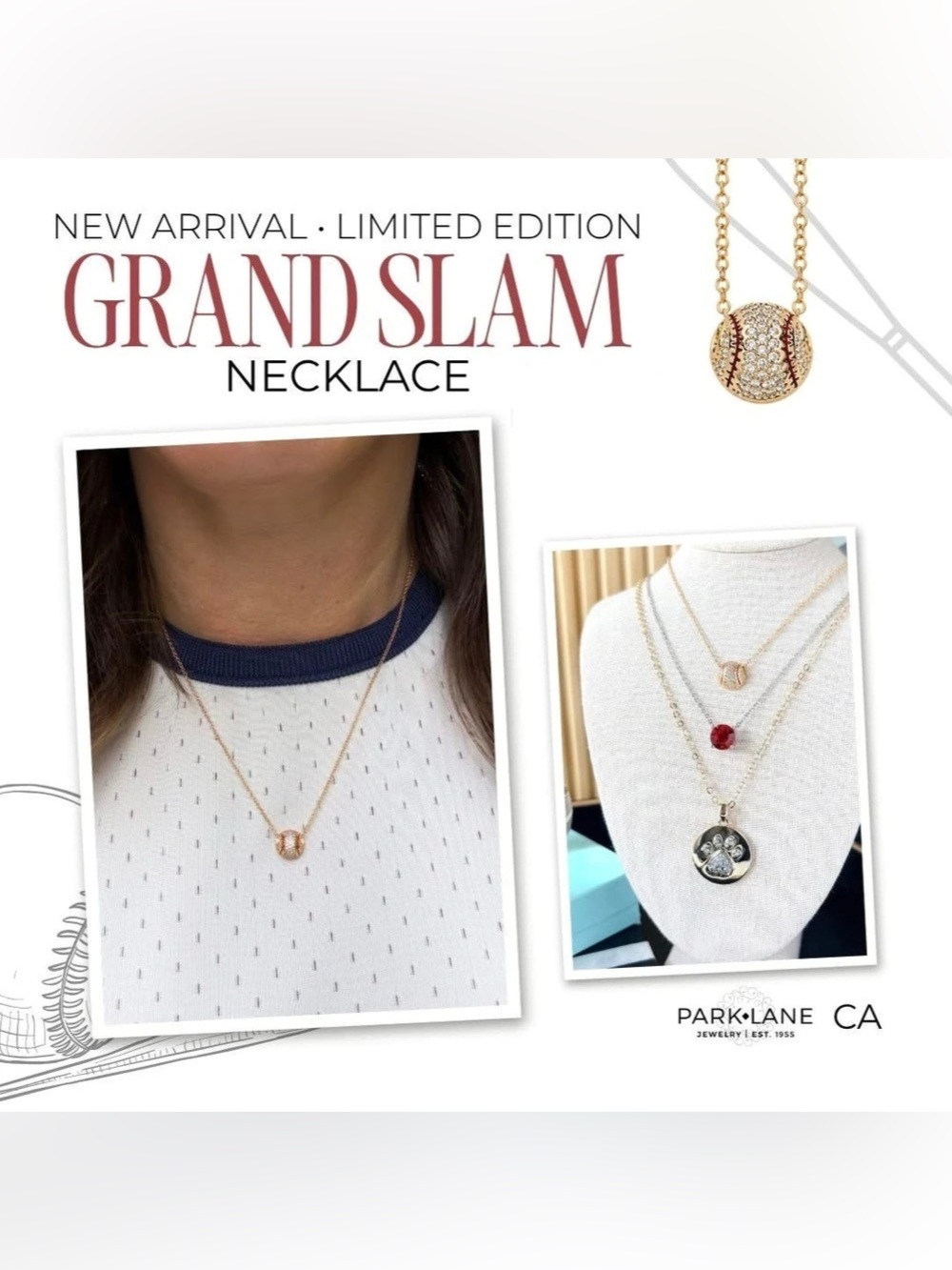 ⚾️ Park Lane Grand Slam Necklace Baseball Gold Charm